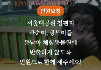 [민원요청]서울대공원 침팬지 관순이, 광복이를 동남아 체험동물원에 반출하지 않도록 민원으로 함께 해주세요!